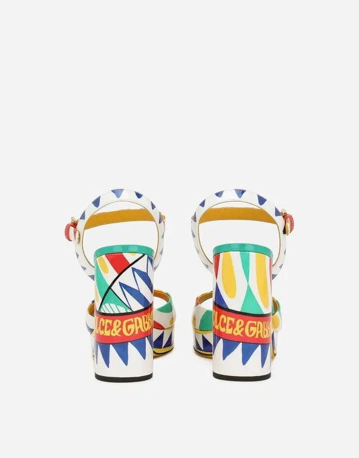 Dolce and Gabbana Sandals And Wedges Women Polished Calfskin Platform Sandals Multicolor