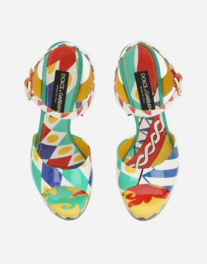Dolce and Gabbana Sandals And Wedges Women Polished Calfskin Platform Sandals Multicolor