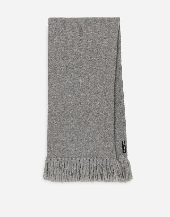 Dolce and Gabbana Scarves And Silks Men Stretch Technical Wool Knit Scarf Grey
