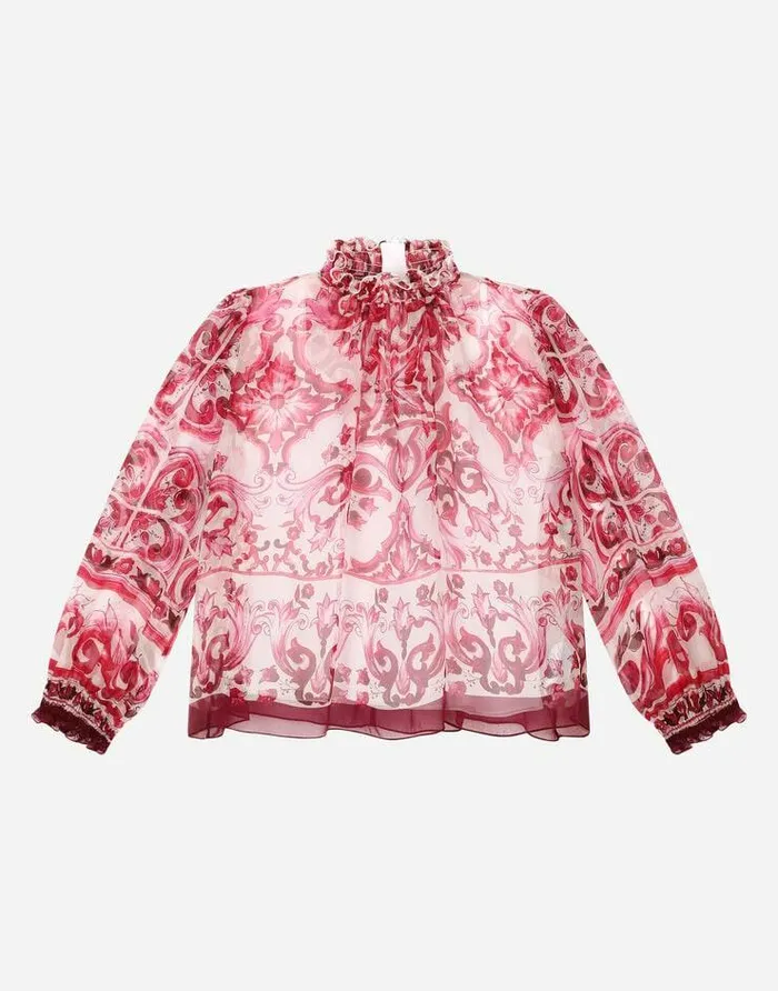 Dolce and Gabbana Shirts And Tops Children Longsleeved Chiffon Shirt With Majolica Print Multicolor Dolce and Gabbana Shirts And Tops Children Longsleeved Chiffon Shirt With Majolica Print Multicolor