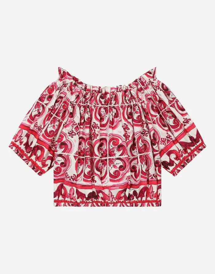 Dolce and Gabbana Shirts And Tops Children Majolicaprint Poplin Top Multicolor Dolce and Gabbana Shirts And Tops Children Majolicaprint Poplin Top Multicolor