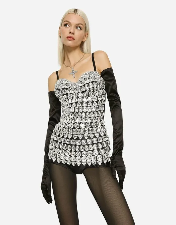 Dolce and Gabbana Shirts And Tops Women KIM DOLCEandGABBANA Marquisette Bodysuit With Rhinestone Embellishment Multicolor Dolce and Gabbana Shirts And Tops Women KIM DOLCEandGABBANA Marquisette Bodysuit With Rhinestone Embellishment Multicolor