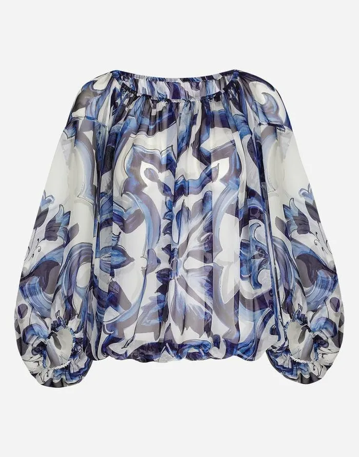 Dolce and Gabbana Shirts And Tops Women Majolicaprint Chiffon Blouse Multicolor Dolce and Gabbana Shirts And Tops Women Majolicaprint Chiffon Blouse Multicolor