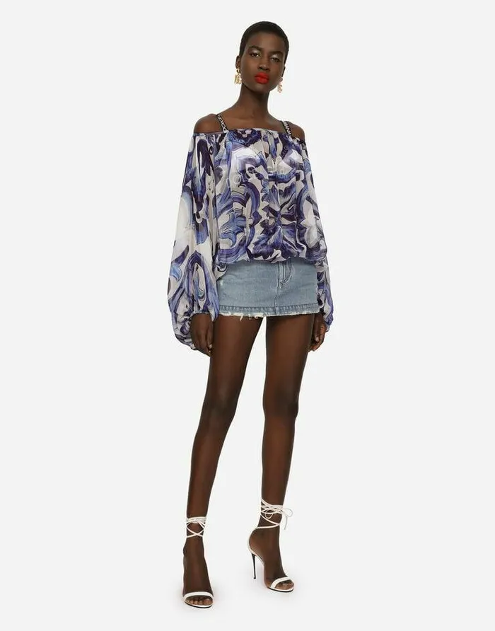 Dolce and Gabbana Shirts And Tops Women Majolicaprint Chiffon Blouse Multicolor Dolce and Gabbana Shirts And Tops Women Majolicaprint Chiffon Blouse Multicolor