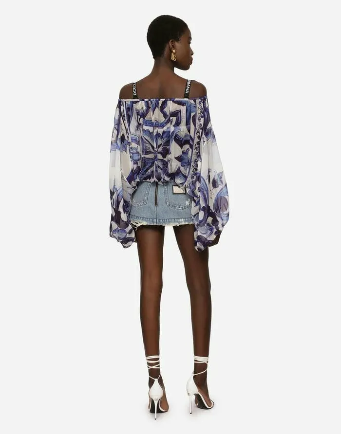 Dolce and Gabbana Shirts And Tops Women Majolicaprint Chiffon Blouse Multicolor Dolce and Gabbana Shirts And Tops Women Majolicaprint Chiffon Blouse Multicolor