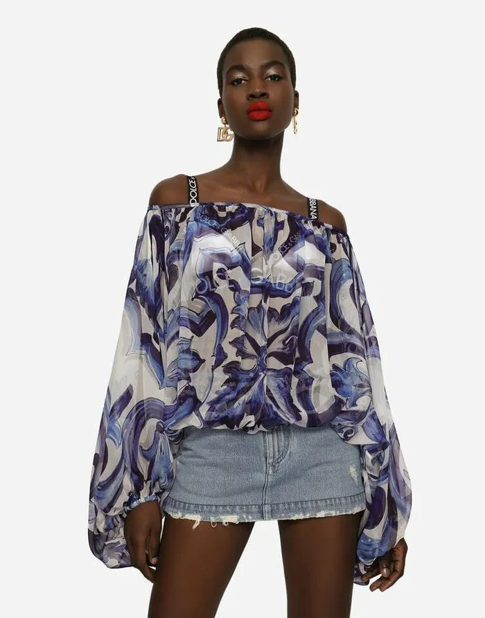 Dolce and Gabbana Shirts And Tops Women Majolicaprint Chiffon Blouse Multicolor Dolce and Gabbana Shirts And Tops Women Majolicaprint Chiffon Blouse Multicolor