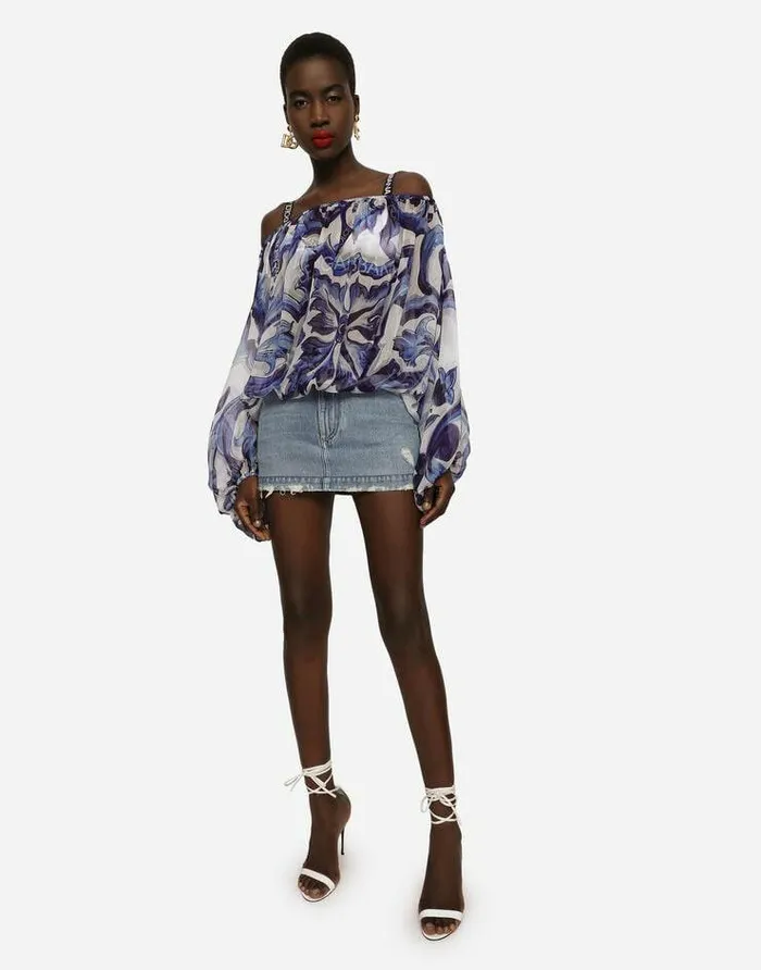 Dolce and Gabbana Shirts And Tops Women Majolicaprint Chiffon Blouse Multicolor Dolce and Gabbana Shirts And Tops Women Majolicaprint Chiffon Blouse Multicolor