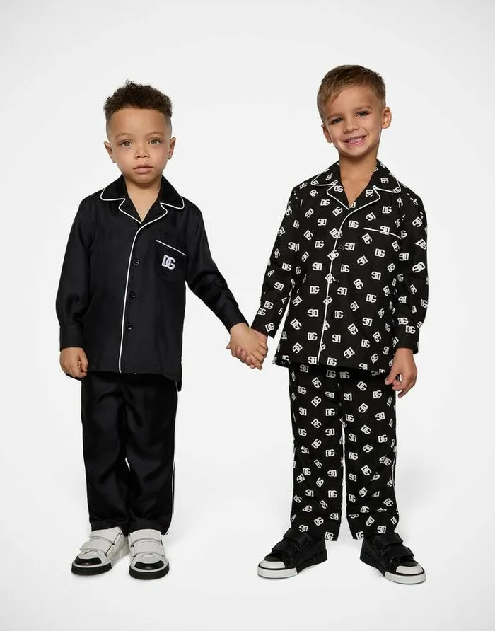 Dolce and Gabbana Shirts Children Silk Twill Pajama Shirt With DG Embroidery Black Dolce and Gabbana Shirts Children Silk Twill Pajama Shirt With DG Embroidery Black