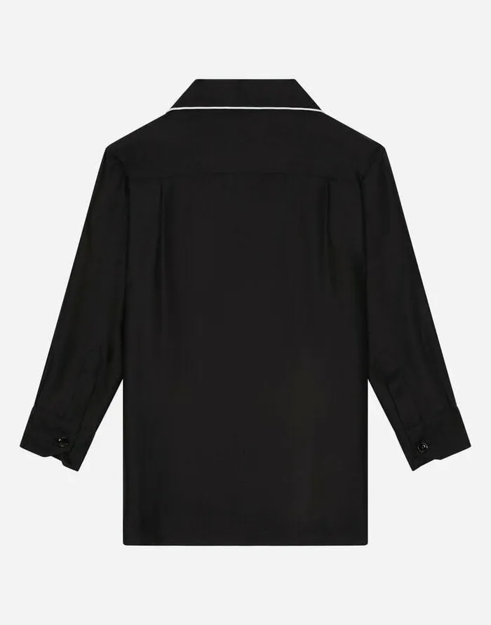 Dolce and Gabbana Shirts Children Silk Twill Pajama Shirt With DG Embroidery Black Dolce and Gabbana Shirts Children Silk Twill Pajama Shirt With DG Embroidery Black