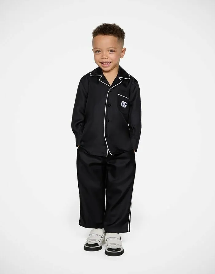 Dolce and Gabbana Shirts Children Silk Twill Pajama Shirt With DG Embroidery Black Dolce and Gabbana Shirts Children Silk Twill Pajama Shirt With DG Embroidery Black