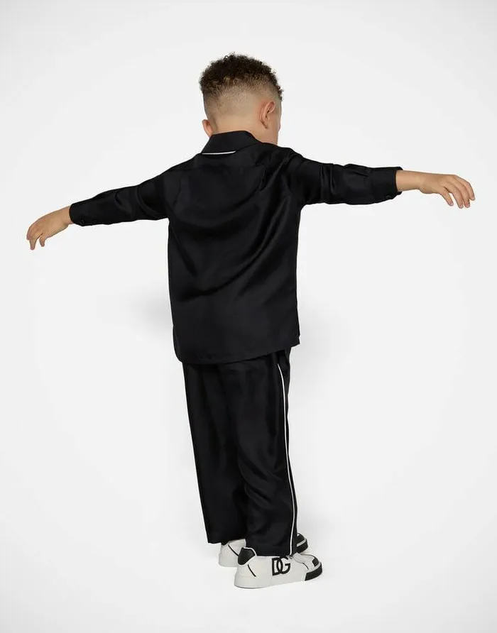 Dolce and Gabbana Shirts Children Silk Twill Pajama Shirt With DG Embroidery Black Dolce and Gabbana Shirts Children Silk Twill Pajama Shirt With DG Embroidery Black