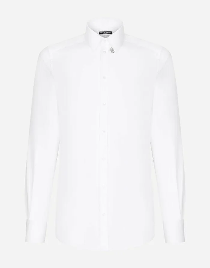Dolce and Gabbana Shirts Men Cotton Goldfit Shirt With DG Patch White