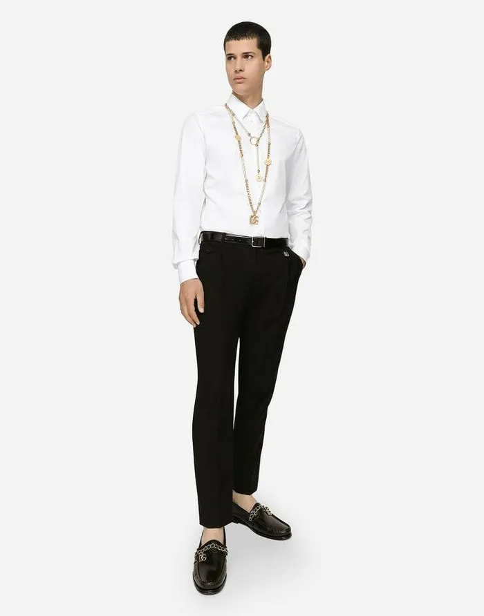 Dolce and Gabbana Shirts Men Cotton Goldfit Shirt With DG Patch White Dolce and Gabbana Shirts Men Cotton Goldfit Shirt With DG Patch White