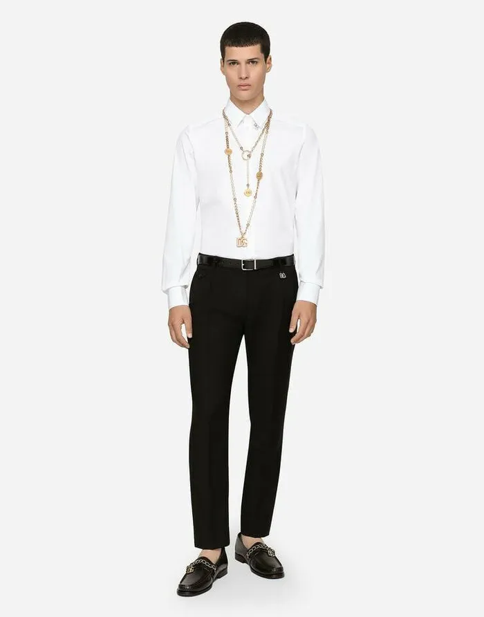 Dolce and Gabbana Shirts Men Cotton Goldfit Shirt With DG Patch White Dolce and Gabbana Shirts Men Cotton Goldfit Shirt With DG Patch White