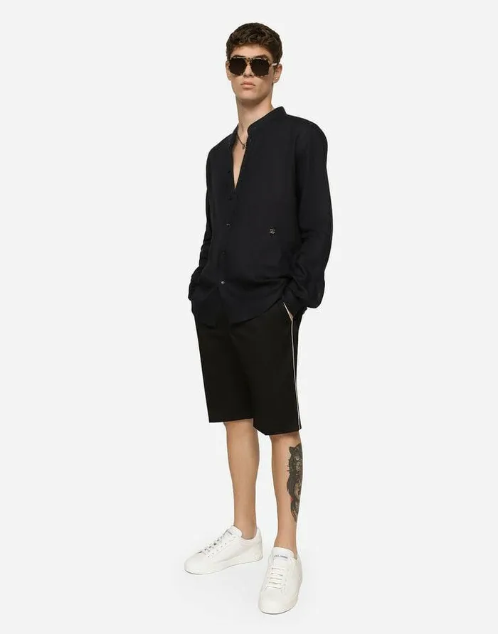 Dolce and Gabbana Shirts Men Linen Martinifit Shirt With DG Hardware Blue Dolce and Gabbana Shirts Men Linen Martinifit Shirt With DG Hardware Blue