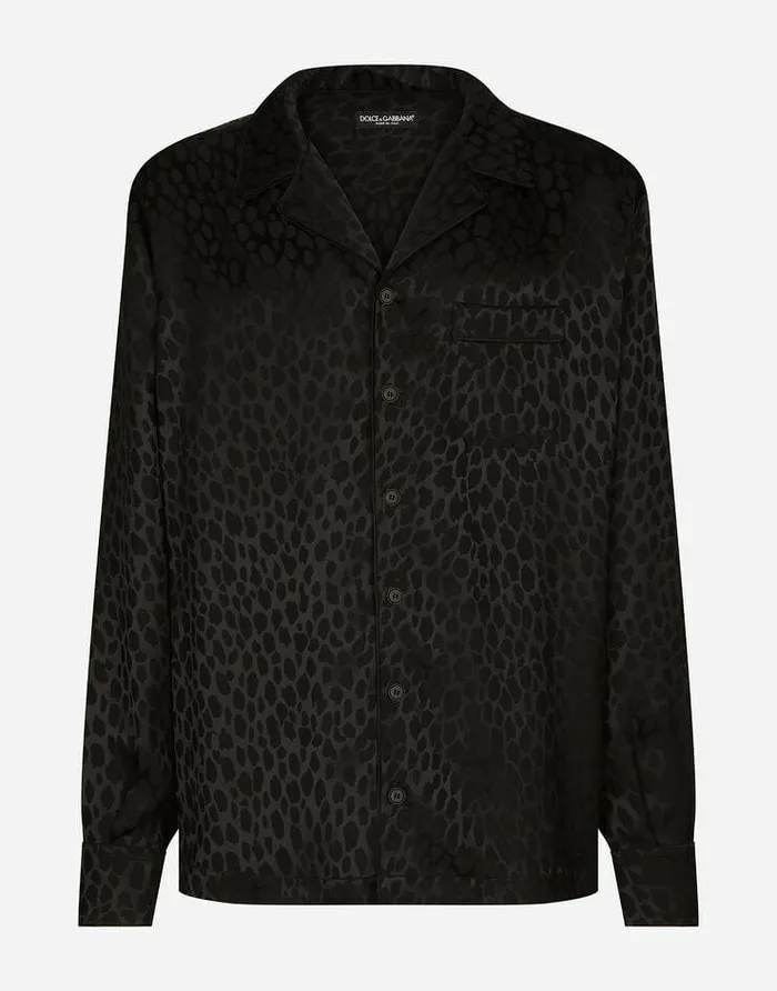 Dolce and Gabbana Shirts Men Ocelotdesign Silk Jacquard Shirt Black