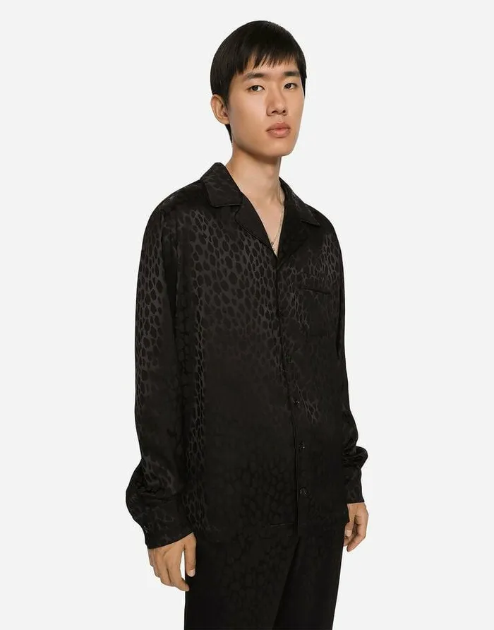 Dolce and Gabbana Shirts Men Ocelotdesign Silk Jacquard Shirt Black Dolce and Gabbana Shirts Men Ocelotdesign Silk Jacquard Shirt Black