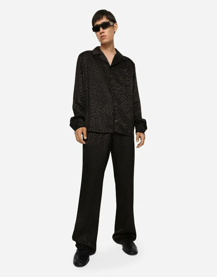 Dolce and Gabbana Shirts Men Ocelotdesign Silk Jacquard Shirt Black Dolce and Gabbana Shirts Men Ocelotdesign Silk Jacquard Shirt Black