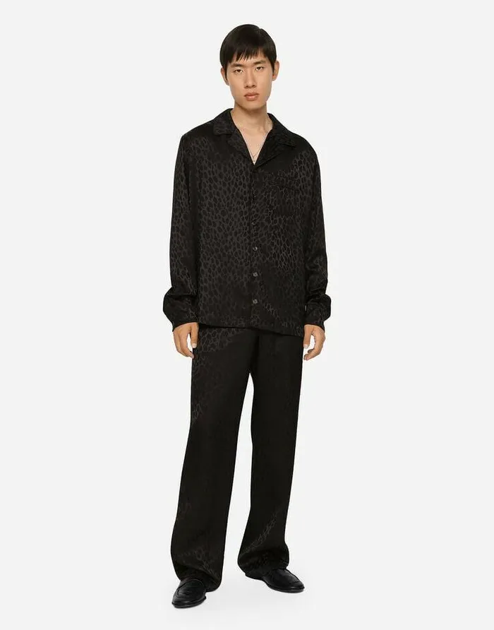 Dolce and Gabbana Shirts Men Ocelotdesign Silk Jacquard Shirt Black Dolce and Gabbana Shirts Men Ocelotdesign Silk Jacquard Shirt Black