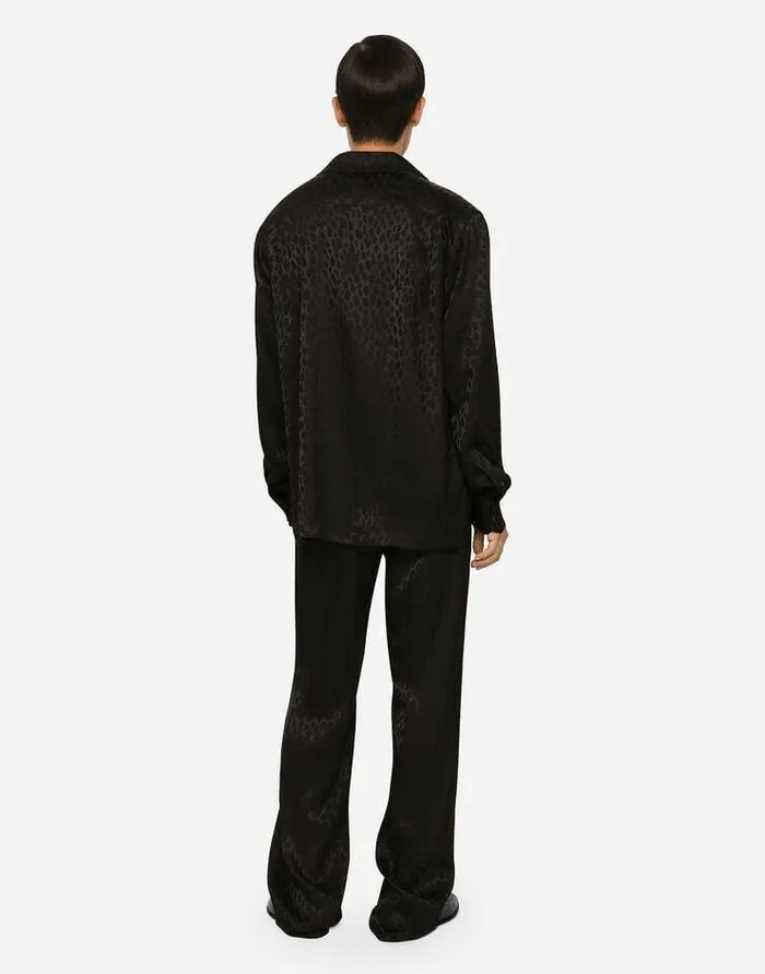 Dolce and Gabbana Shirts Men Ocelotdesign Silk Jacquard Shirt Black Dolce and Gabbana Shirts Men Ocelotdesign Silk Jacquard Shirt Black