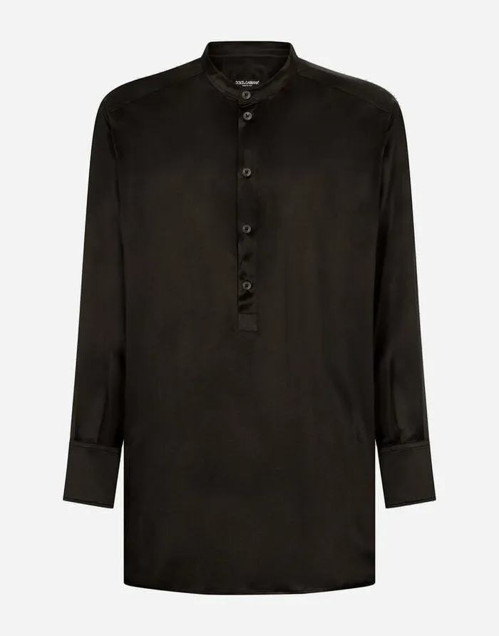 Dolce and Gabbana Shirts Men Silk Satin Shirt Black