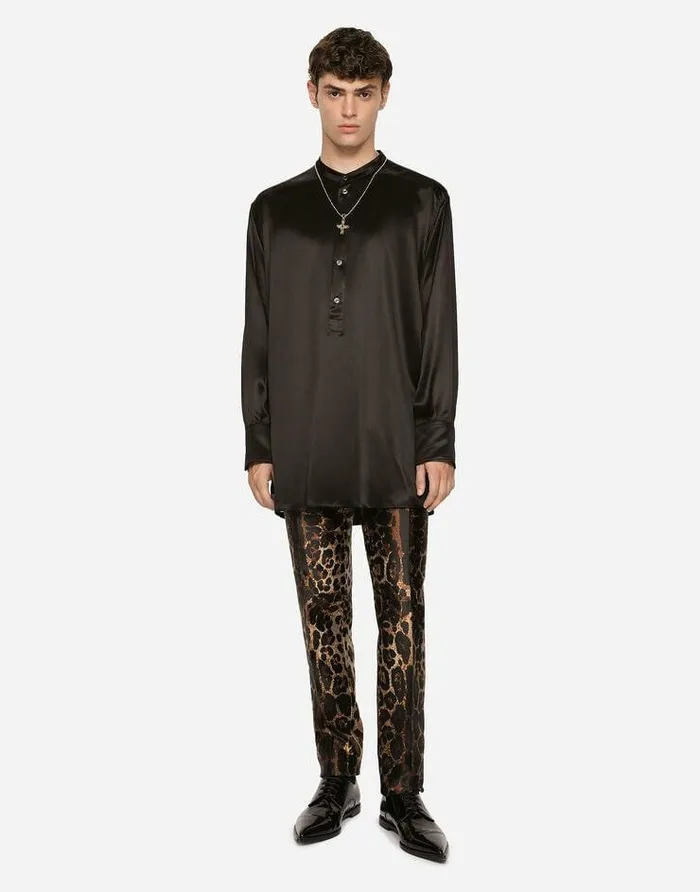 Dolce and Gabbana Shirts Men Silk Satin Shirt Black Dolce and Gabbana Shirts Men Silk Satin Shirt Black