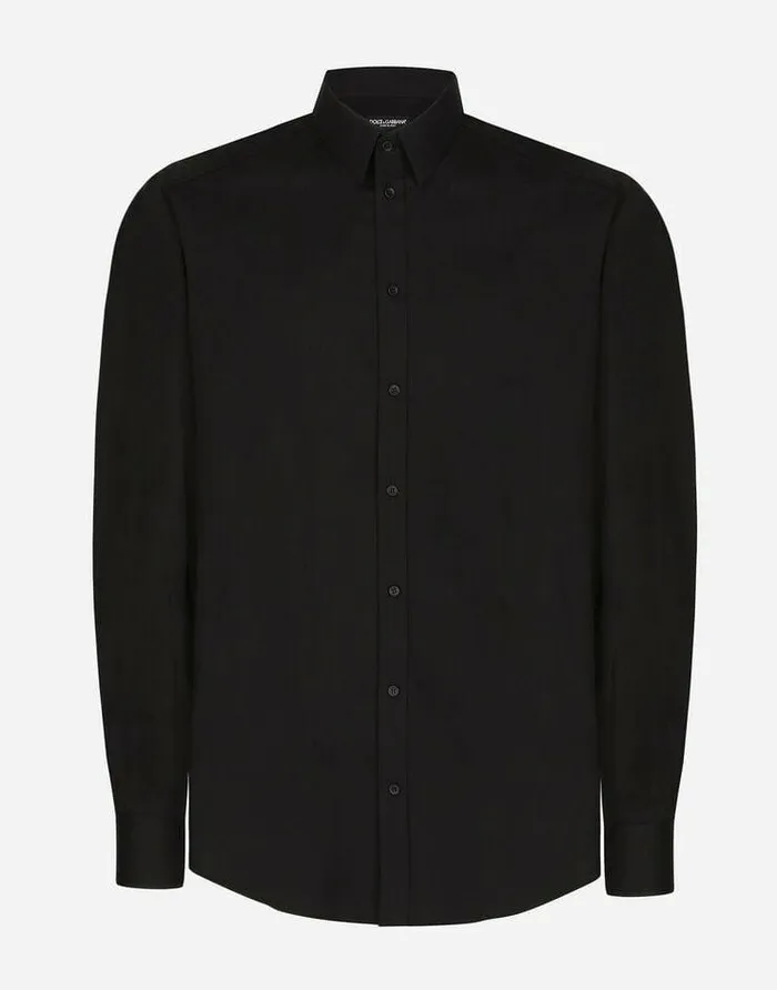 Dolce and Gabbana Shirts Men Stretch Cotton Goldfit Shirt Black