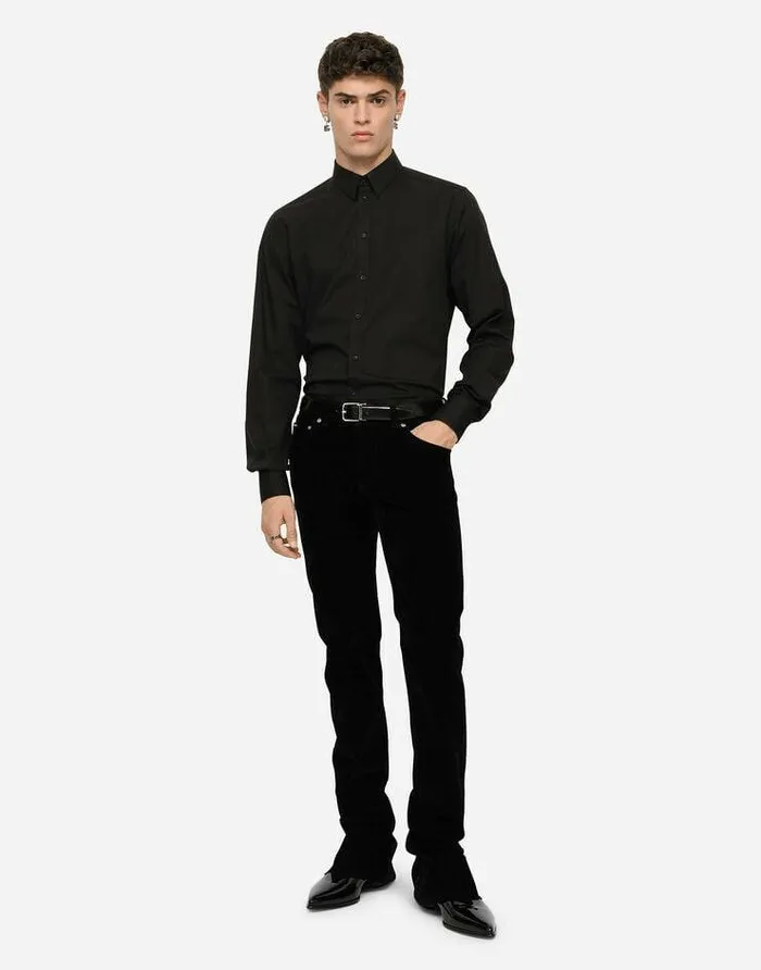 Dolce and Gabbana Shirts Men Stretch Cotton Goldfit Shirt Black Dolce and Gabbana Shirts Men Stretch Cotton Goldfit Shirt Black