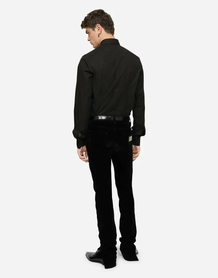 Dolce and Gabbana Shirts Men Stretch Cotton Goldfit Shirt Black Dolce and Gabbana Shirts Men Stretch Cotton Goldfit Shirt Black
