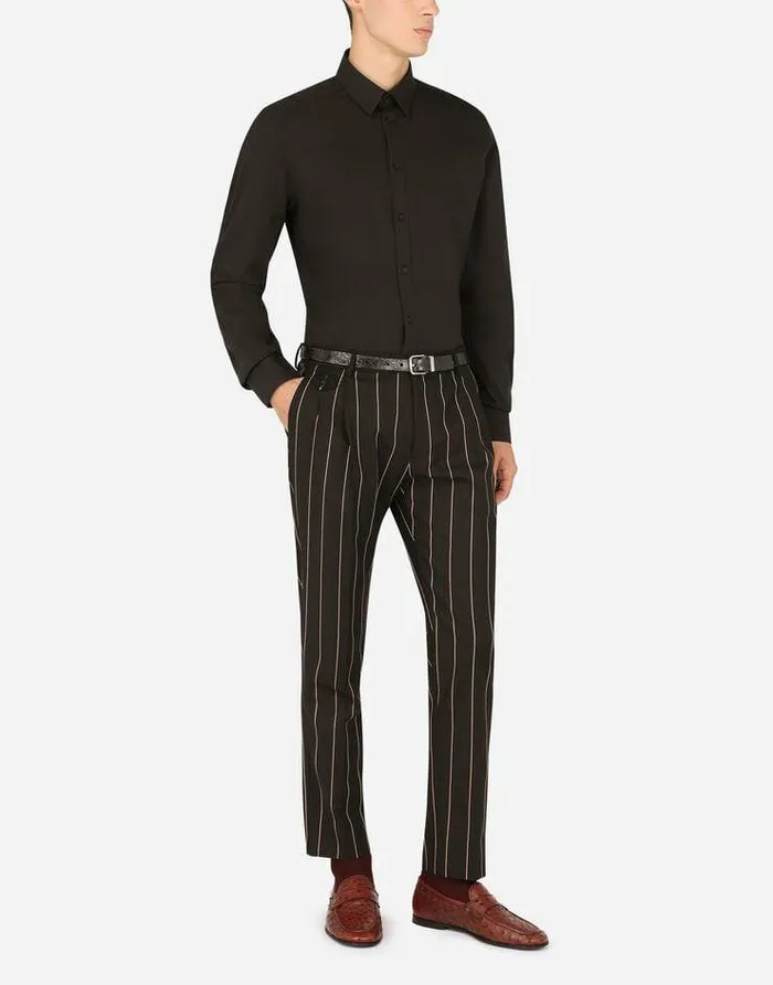Dolce and Gabbana Shirts Men Stretch Cotton Goldfit Shirt Black Dolce and Gabbana Shirts Men Stretch Cotton Goldfit Shirt Black