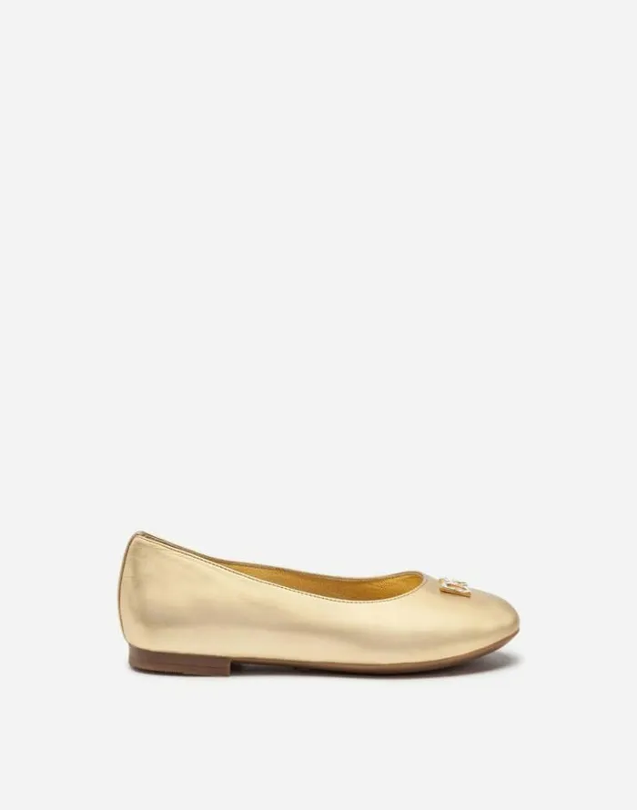 Dolce and Gabbana Shoes 2438 Children Ballet Flats In Laminate Nappa Leather Gold Dolce and Gabbana Shoes 2438 Children Ballet Flats In Laminate Nappa Leather Gold