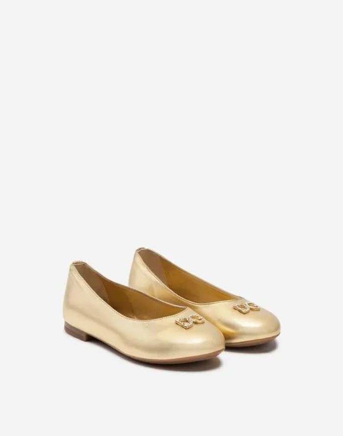 Dolce and Gabbana Shoes 2438 Children Ballet Flats In Laminate Nappa Leather Gold Dolce and Gabbana Shoes 2438 Children Ballet Flats In Laminate Nappa Leather Gold