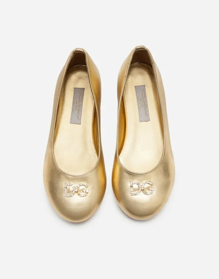 Dolce and Gabbana Shoes 2438 Children Ballet Flats In Laminate Nappa Leather Gold Dolce and Gabbana Shoes 2438 Children Ballet Flats In Laminate Nappa Leather Gold