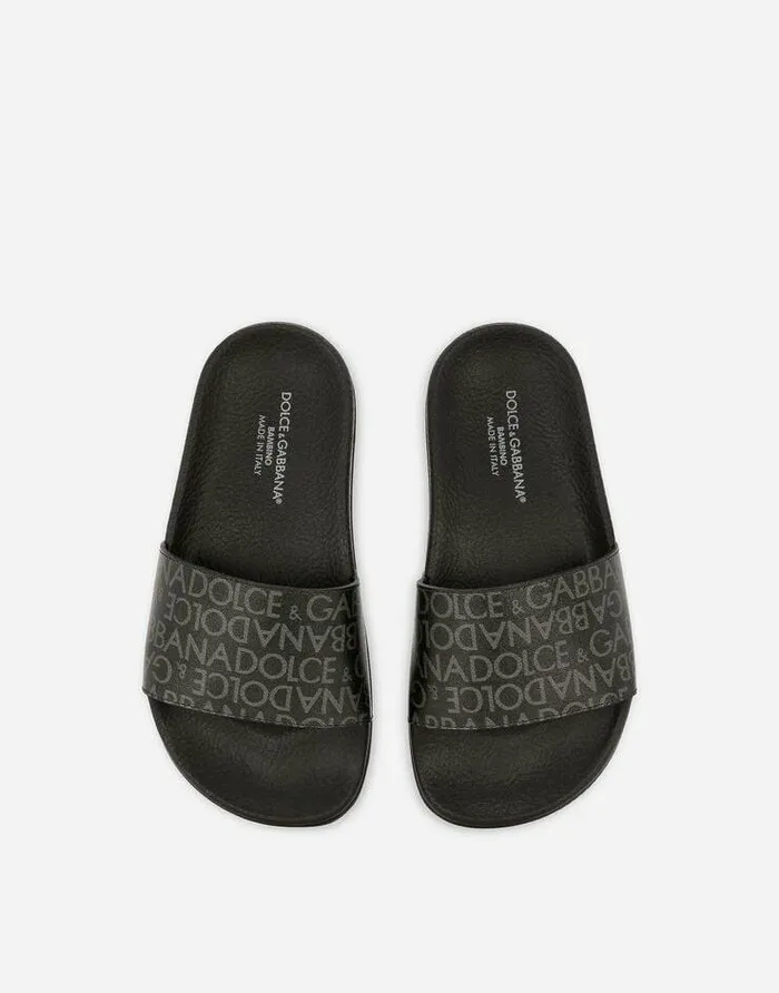 Dolce and Gabbana Shoes 2438 Children Calfskin Beach Sliders Black Dolce and Gabbana Shoes 2438 Children Calfskin Beach Sliders Black
