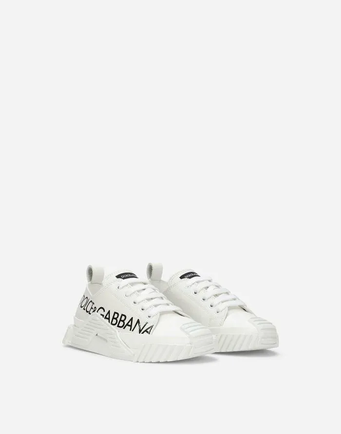 Dolce and Gabbana Shoes 2438 Children Calfskin NS1 Sneakers With Logo Print Multicolor