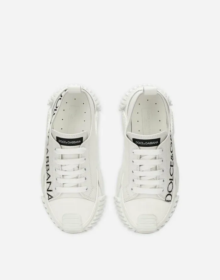 Dolce and Gabbana Shoes 2438 Children Calfskin NS1 Sneakers With Logo Print Multicolor