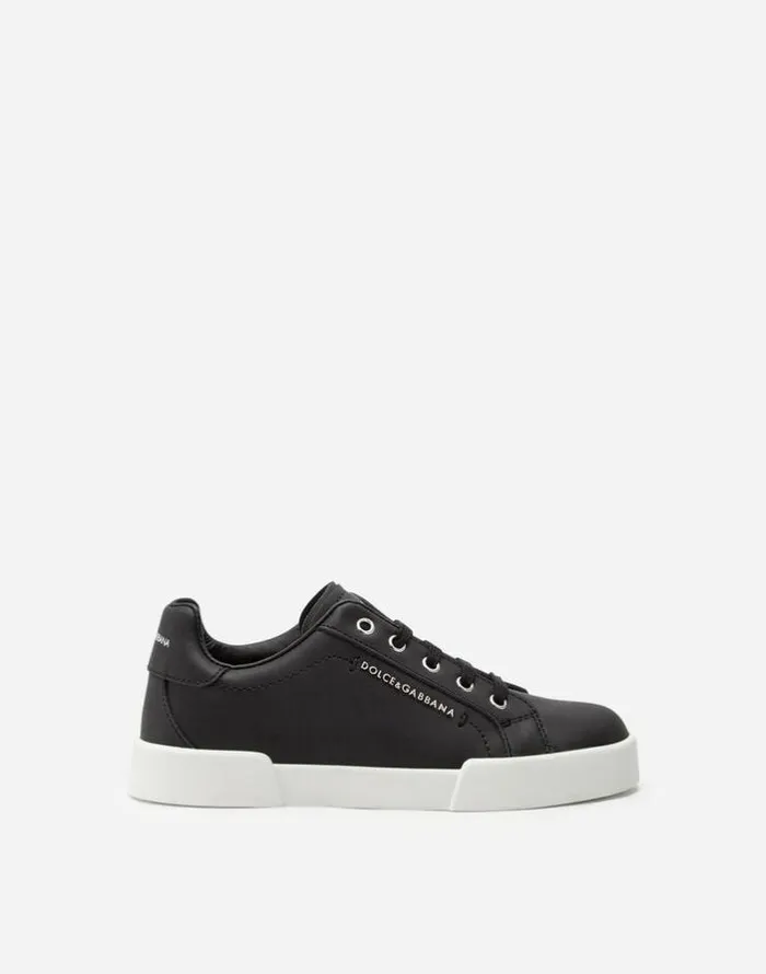 Dolce and Gabbana Shoes 2438 Children Calfskin Portofino Light Sneakers With Logo Black Dolce and Gabbana Shoes 2438 Children Calfskin Portofino Light Sneakers With Logo Black