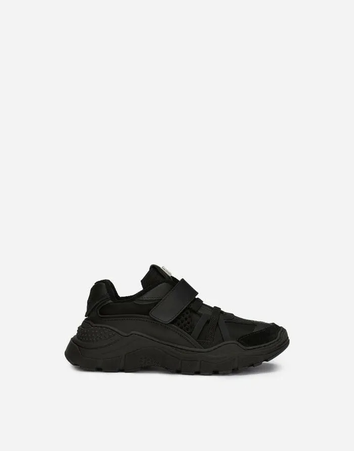 Dolce and Gabbana Shoes 2438 Children Mixedmaterial Airmaster Sneakers Black