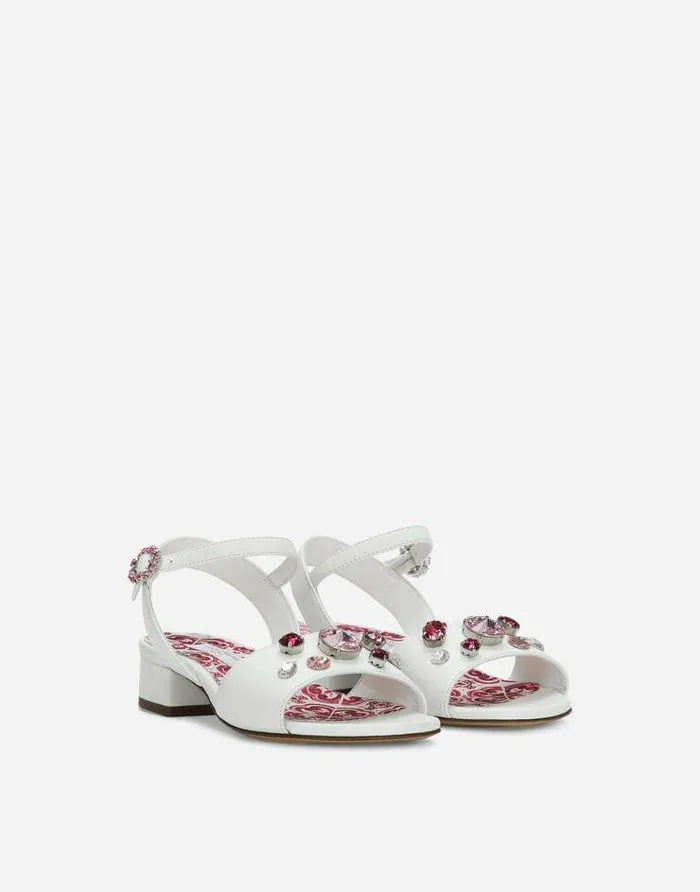 Dolce and Gabbana Shoes 2438 Children Nappa Leather Sandals With Embroidery Multicolor Dolce and Gabbana Shoes 2438 Children Nappa Leather Sandals With Embroidery Multicolor