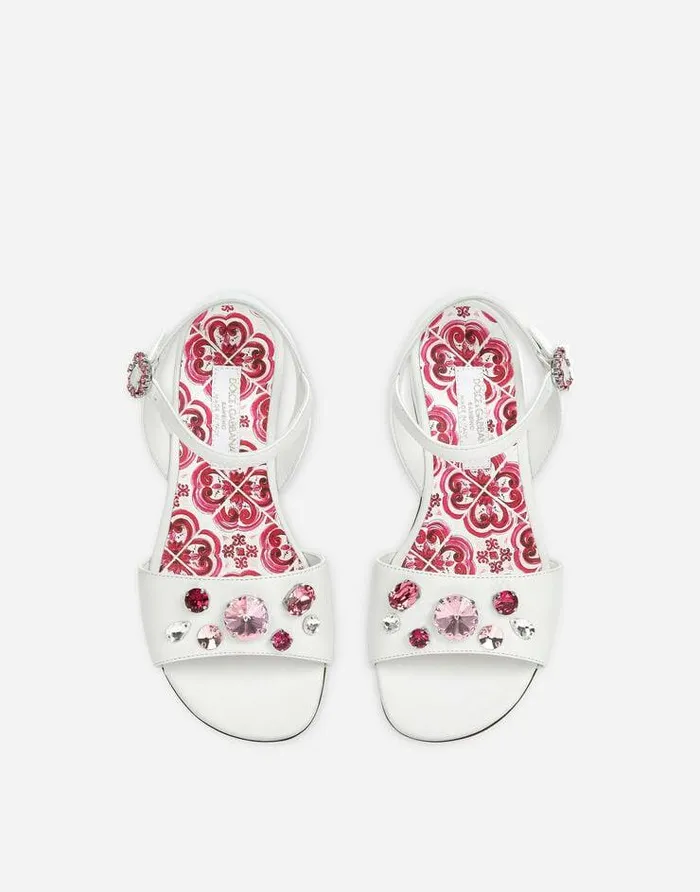 Dolce and Gabbana Shoes 2438 Children Nappa Leather Sandals With Embroidery Multicolor Dolce and Gabbana Shoes 2438 Children Nappa Leather Sandals With Embroidery Multicolor