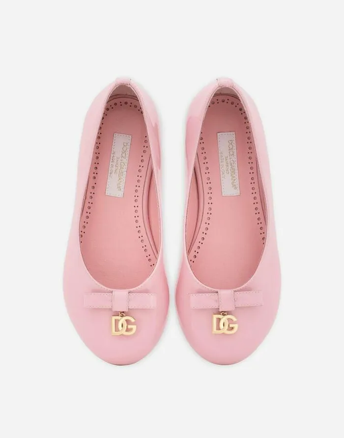 Dolce and Gabbana Shoes 2438 Children Patent Leather Ballet Flats With Metal DG Logo Pink Dolce and Gabbana Shoes 2438 Children Patent Leather Ballet Flats With Metal DG Logo Pink