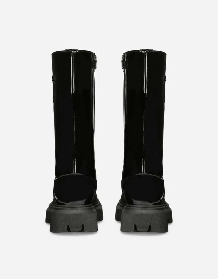Dolce and Gabbana Shoes 2438 Children Patent Leather Boots With Inlaid DG Logo Black Dolce and Gabbana Shoes 2438 Children Patent Leather Boots With Inlaid DG Logo Black