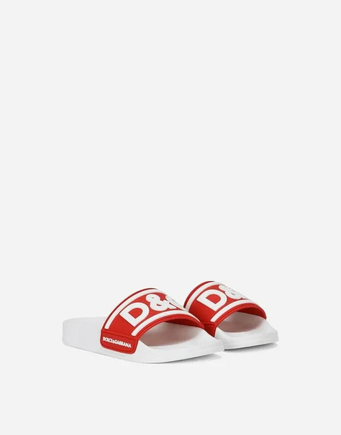 Dolce and Gabbana Shoes 2438 Children Rubber Sliders With Logo Print White Dolce and Gabbana Shoes 2438 Children Rubber Sliders With Logo Print White
