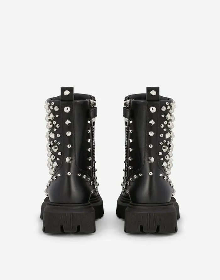 Dolce and Gabbana Shoes 2438 Children Studded Leather Combat Boots Black Dolce and Gabbana Shoes 2438 Children Studded Leather Combat Boots Black