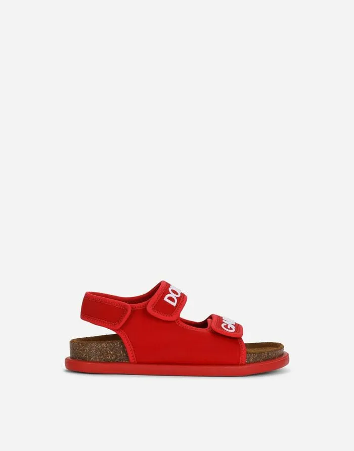 Dolce and Gabbana Shoes 2438 Children Technical Fabric Sandals With Logo Embroidery Red Dolce and Gabbana Shoes 2438 Children Technical Fabric Sandals With Logo Embroidery Red