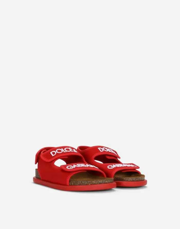 Dolce and Gabbana Shoes 2438 Children Technical Fabric Sandals With Logo Embroidery Red Dolce and Gabbana Shoes 2438 Children Technical Fabric Sandals With Logo Embroidery Red