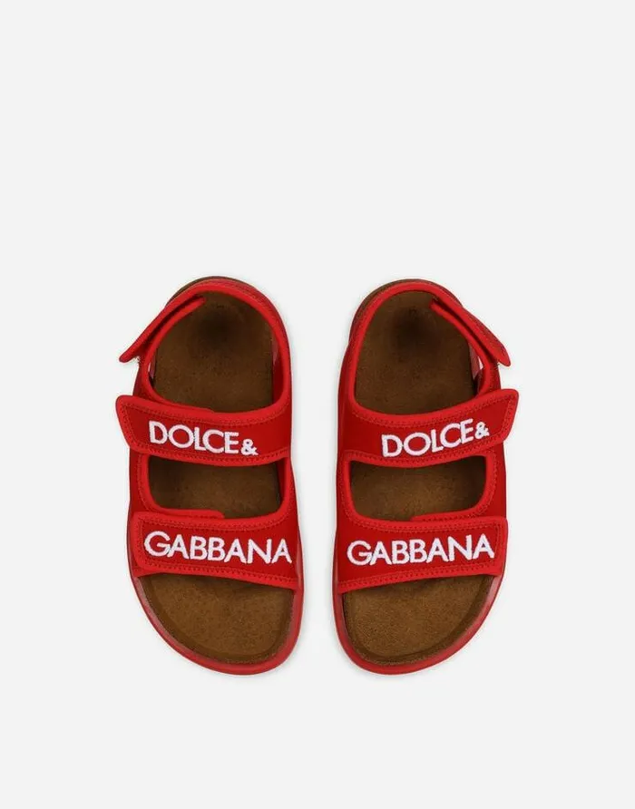 Dolce and Gabbana Shoes 2438 Children Technical Fabric Sandals With Logo Embroidery Red Dolce and Gabbana Shoes 2438 Children Technical Fabric Sandals With Logo Embroidery Red