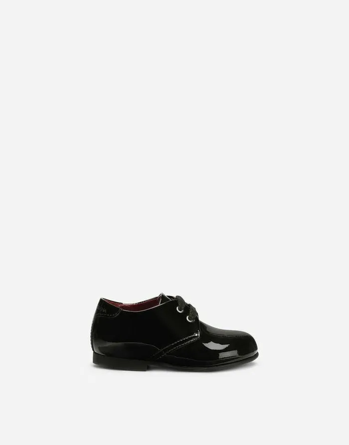 Dolce and Gabbana Shoes For First Steps 1926 Children Patent Leather Derby Shoes With Logo Black Dolce and Gabbana Shoes For First Steps 1926 Children Patent Leather Derby Shoes With Logo Black