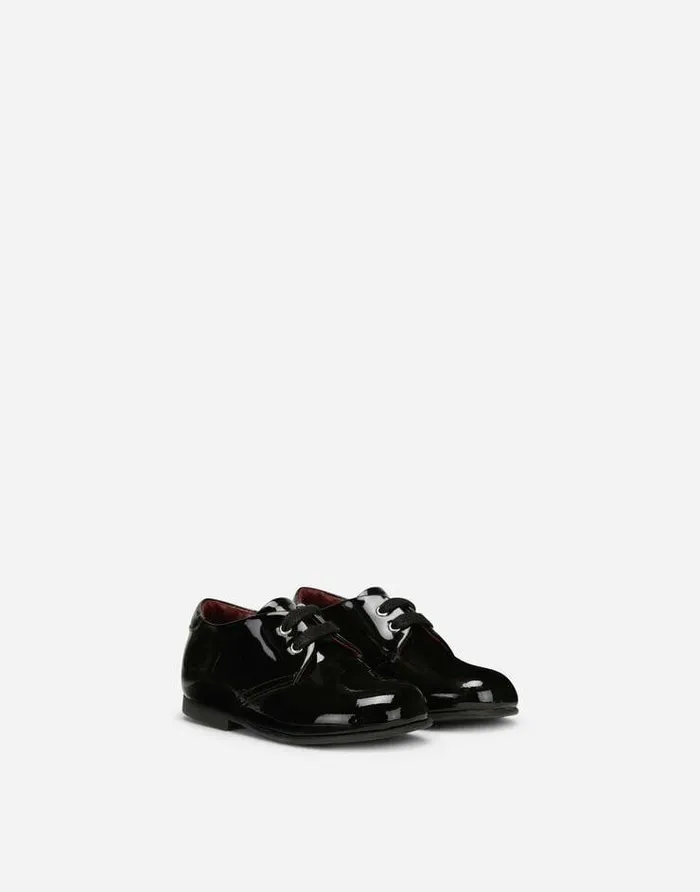 Dolce and Gabbana Shoes For First Steps 1926 Children Patent Leather Derby Shoes With Logo Black Dolce and Gabbana Shoes For First Steps 1926 Children Patent Leather Derby Shoes With Logo Black