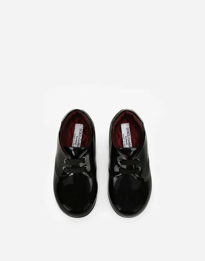 Dolce and Gabbana Shoes For First Steps 1926 Children Patent Leather Derby Shoes With Logo Black Dolce and Gabbana Shoes For First Steps 1926 Children Patent Leather Derby Shoes With Logo Black
